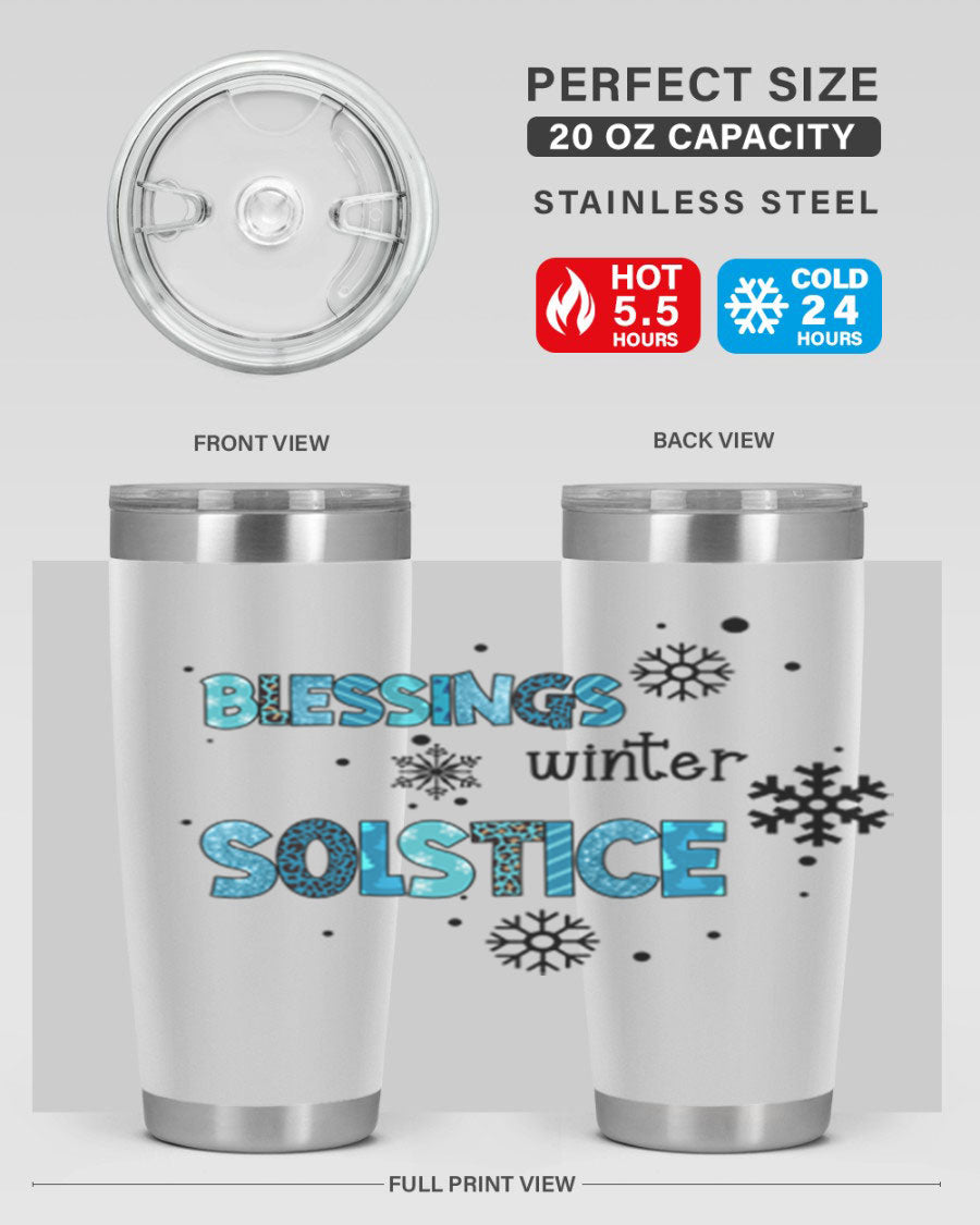 Blessings Winter Solstice 25oz Tumbler in stainless steel with a stylish design, perfect for hot and cold beverages.