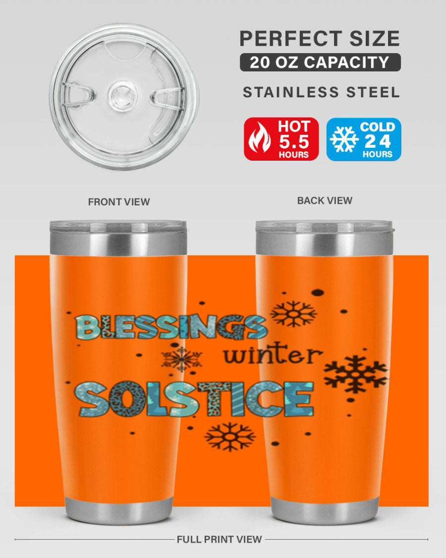 Blessings Winter Solstice 25oz Tumbler in stainless steel with a stylish design, perfect for hot and cold beverages.