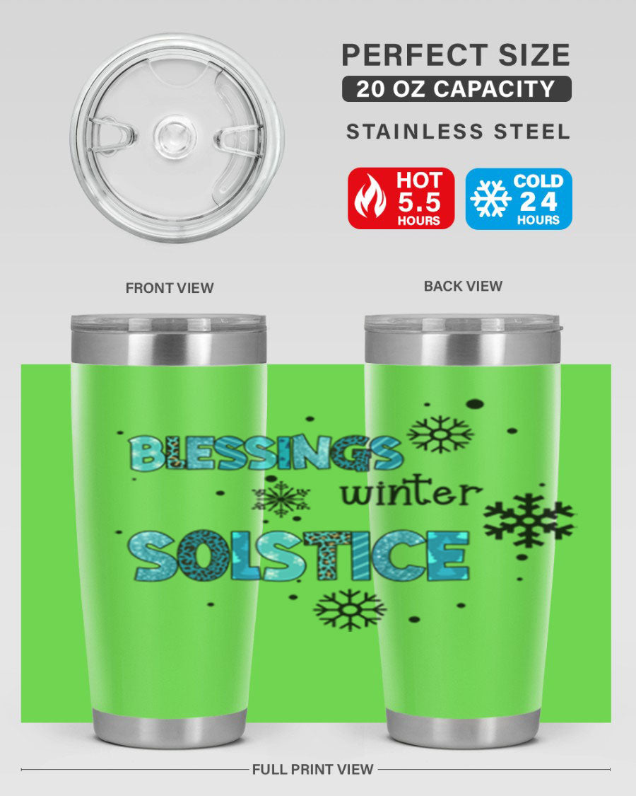 Blessings Winter Solstice 25oz Tumbler in stainless steel with a stylish design, perfect for hot and cold beverages.