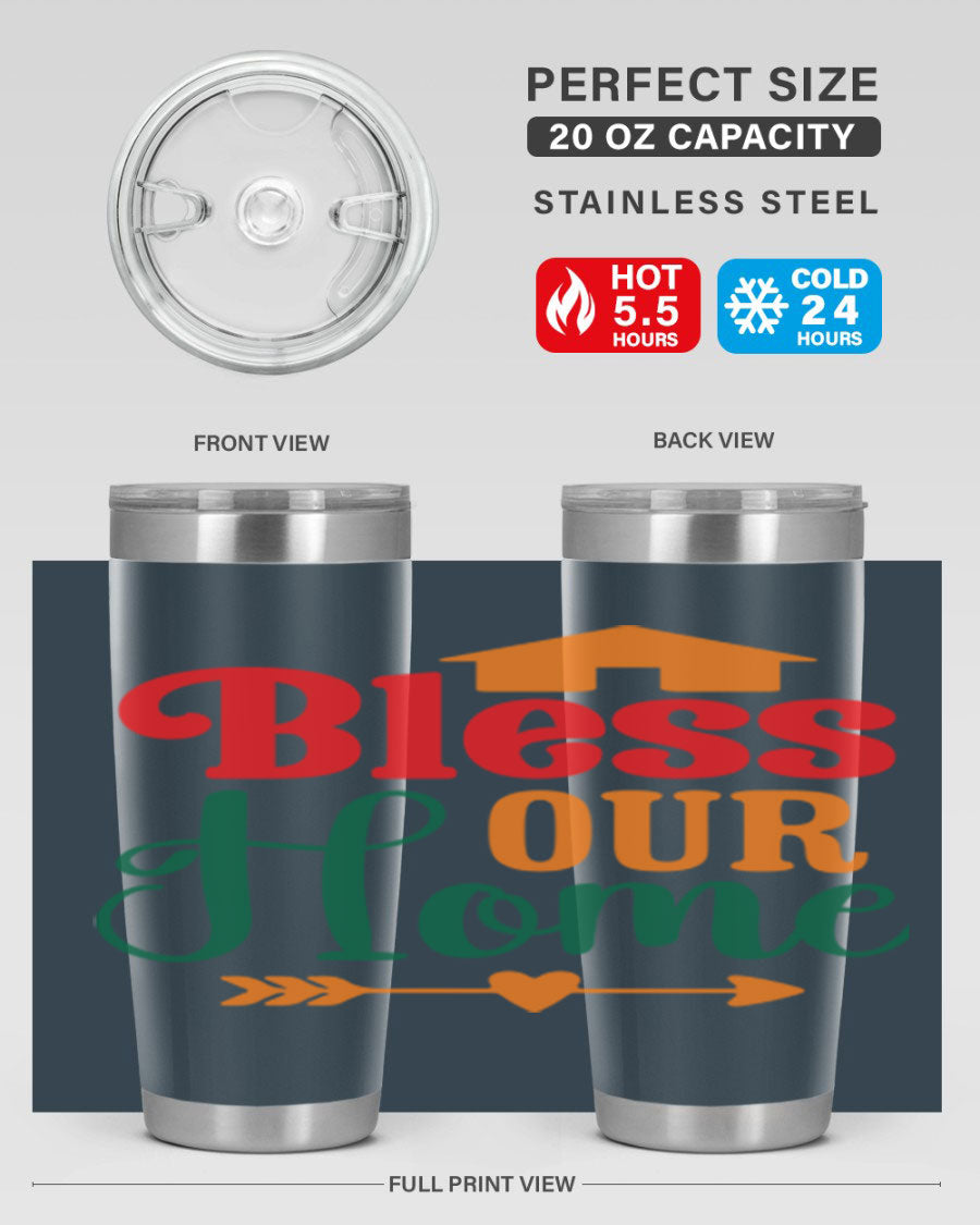 BLESSOURHOME 47# fall Tumbler in stainless steel with a drink-thru lid, showcasing its sleek design and vibrant fall colors.