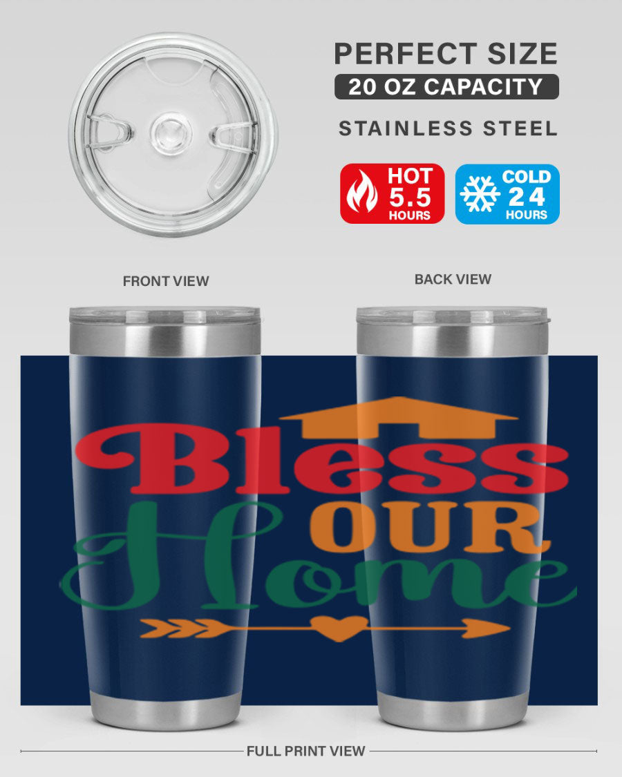 BLESSOURHOME 47# fall Tumbler in stainless steel with a drink-thru lid, showcasing its sleek design and vibrant fall colors.