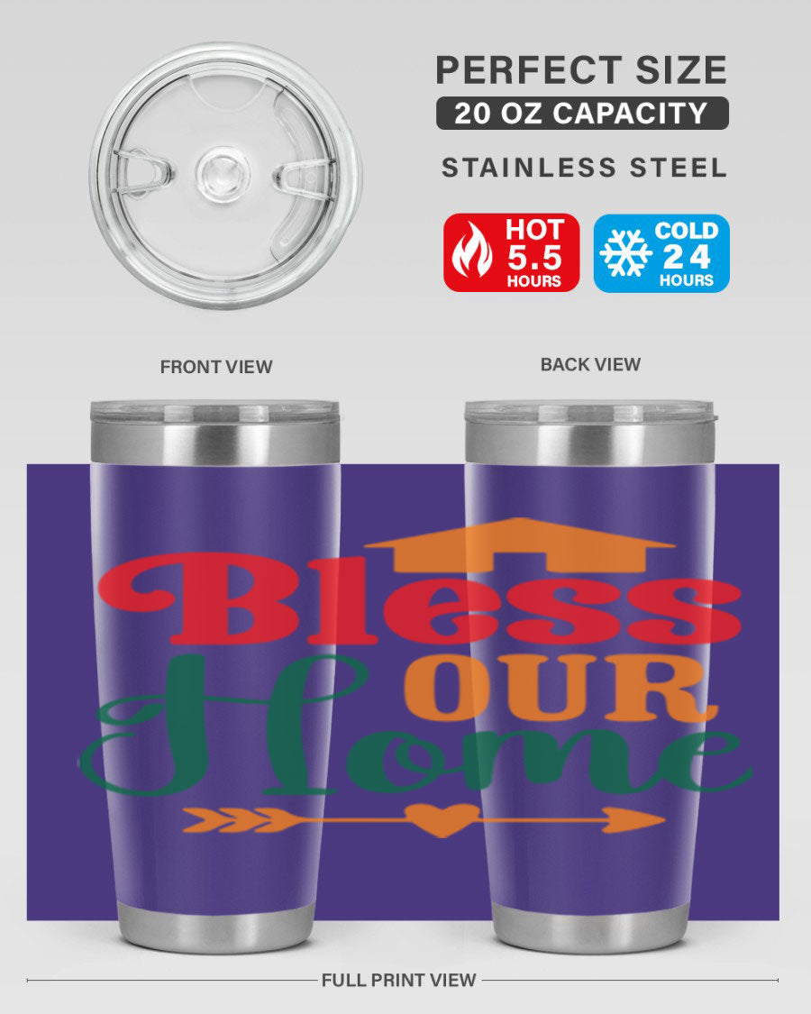 BLESSOURHOME 47# fall Tumbler in stainless steel with a drink-thru lid, showcasing its sleek design and vibrant fall colors.