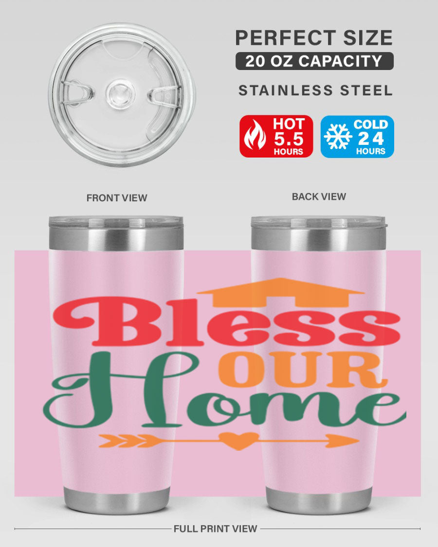 BLESSOURHOME 47# fall Tumbler in stainless steel with a drink-thru lid, showcasing its sleek design and vibrant fall colors.