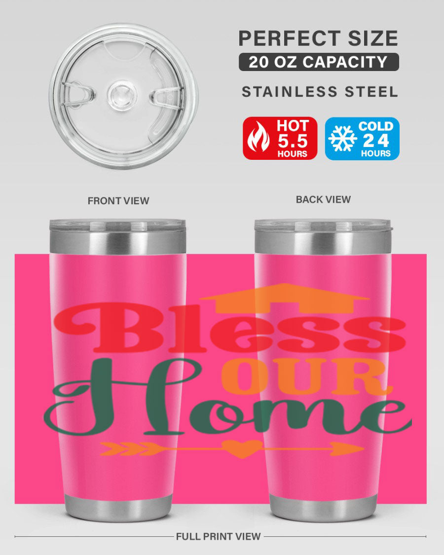 BLESSOURHOME 47# fall Tumbler in stainless steel with a drink-thru lid, showcasing its sleek design and vibrant fall colors.