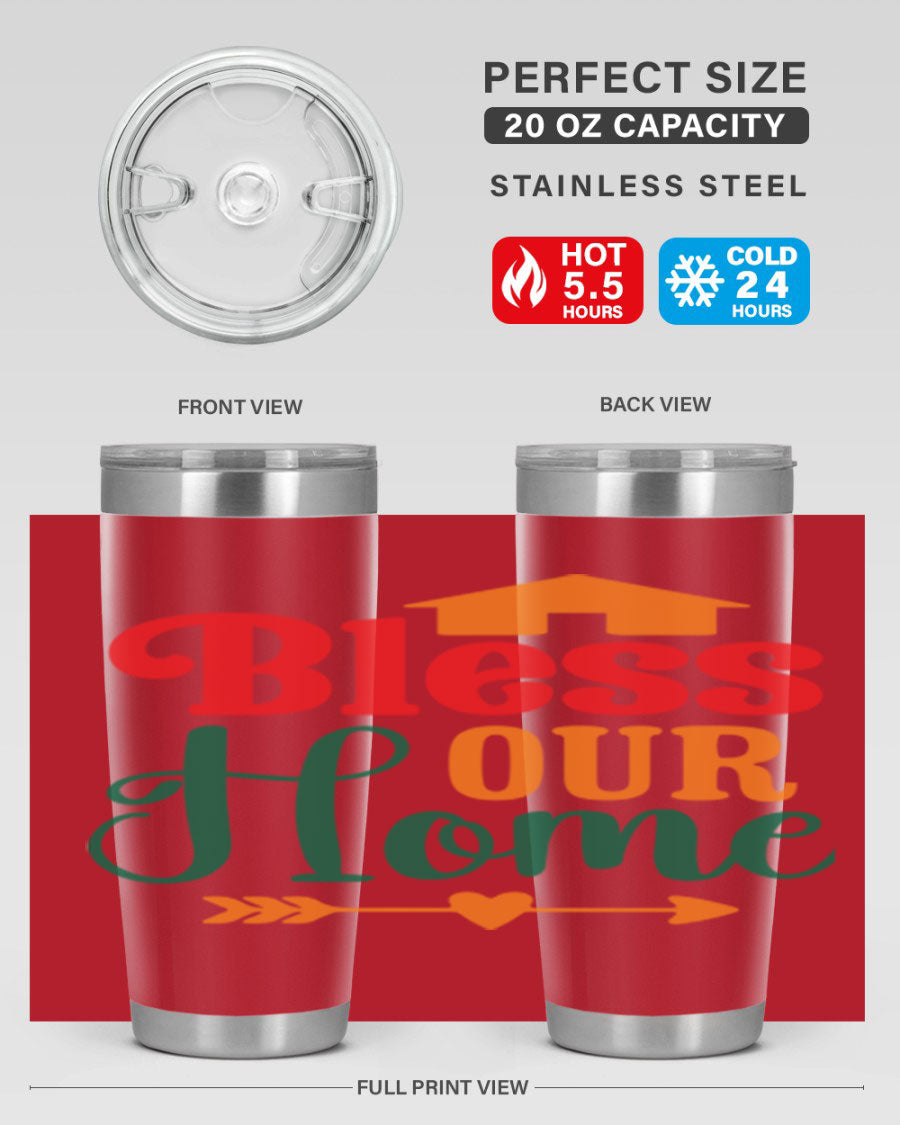 BLESSOURHOME 47# fall Tumbler in stainless steel with a drink-thru lid, showcasing its sleek design and vibrant fall colors.