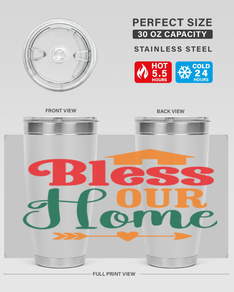 BLESSOURHOME 47# fall Tumbler in stainless steel with a drink-thru lid, showcasing its sleek design and vibrant fall colors.