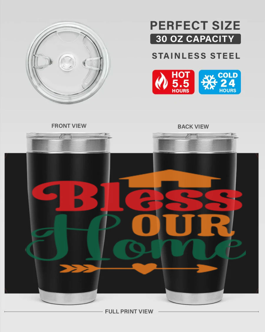 BLESSOURHOME 47# fall Tumbler in stainless steel with a drink-thru lid, showcasing its sleek design and vibrant fall colors.