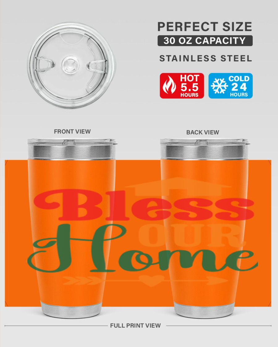 BLESSOURHOME 47# fall Tumbler in stainless steel with a drink-thru lid, showcasing its sleek design and vibrant fall colors.