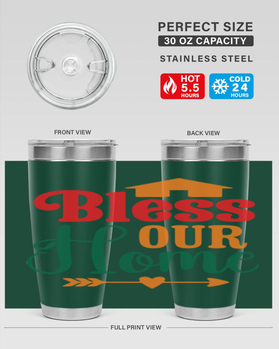 BLESSOURHOME 47# fall Tumbler in stainless steel with a drink-thru lid, showcasing its sleek design and vibrant fall colors.