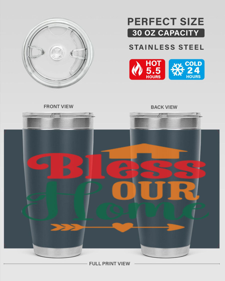 BLESSOURHOME 47# fall Tumbler in stainless steel with a drink-thru lid, showcasing its sleek design and vibrant fall colors.