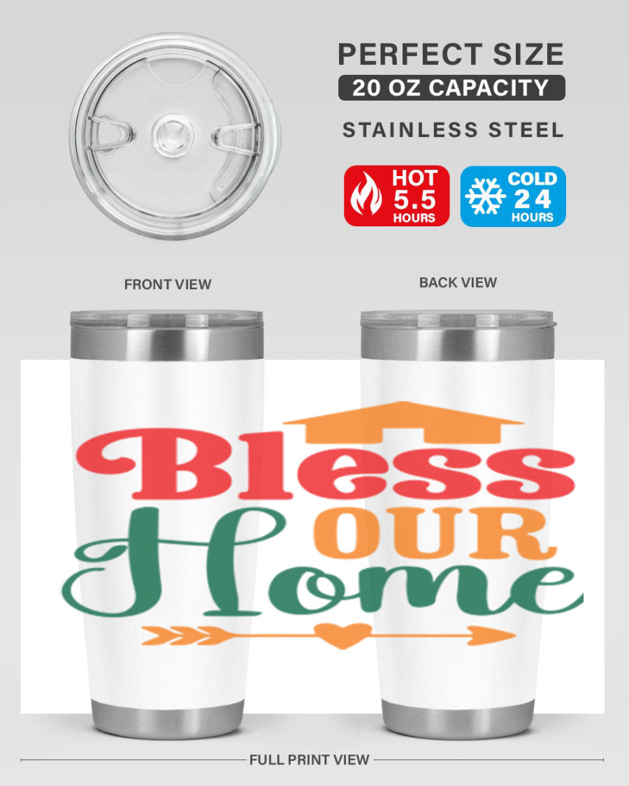 BLESSOURHOME 47# fall Tumbler in stainless steel with a drink-thru lid, showcasing its sleek design and vibrant fall colors.