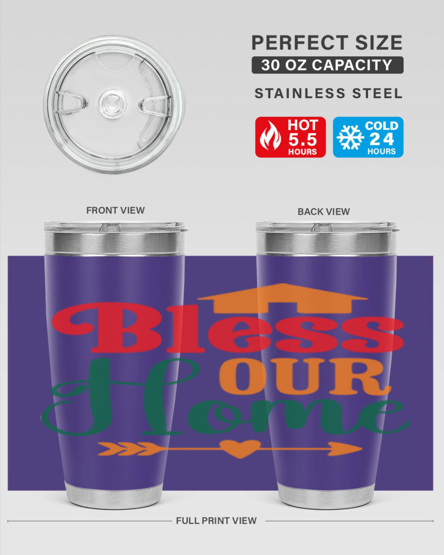 BLESSOURHOME 47# fall Tumbler in stainless steel with a drink-thru lid, showcasing its sleek design and vibrant fall colors.