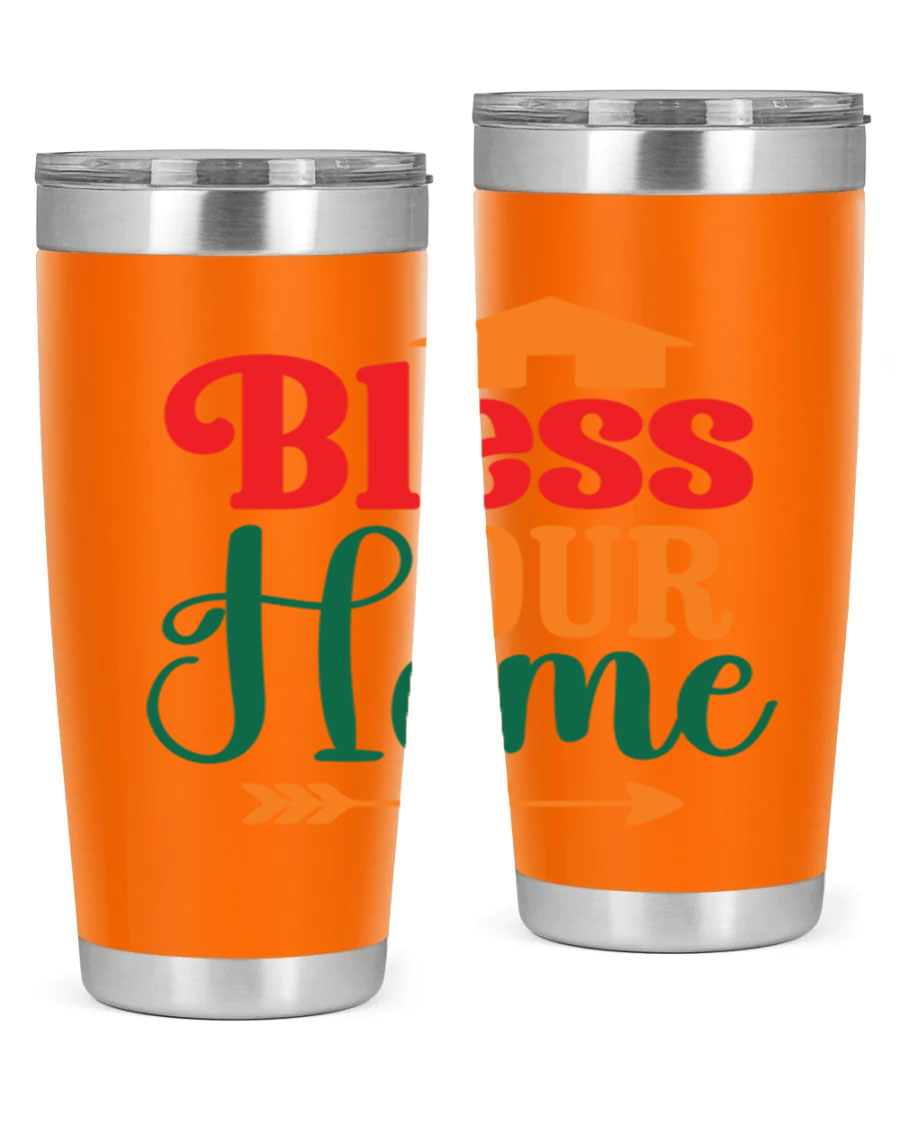 BLESSOURHOME 47# fall Tumbler in stainless steel with a drink-thru lid, showcasing its sleek design and vibrant fall colors.