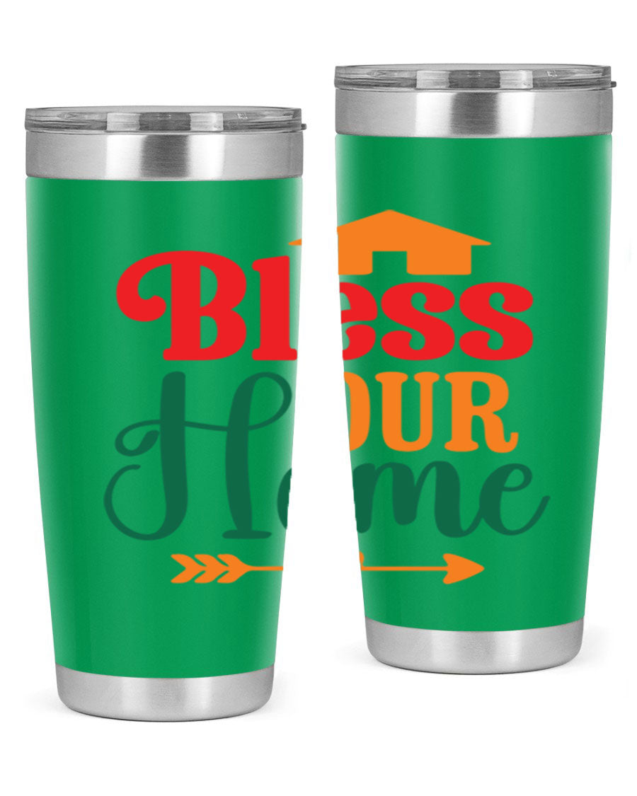 BLESSOURHOME 47# fall Tumbler in stainless steel with a drink-thru lid, showcasing its sleek design and vibrant fall colors.