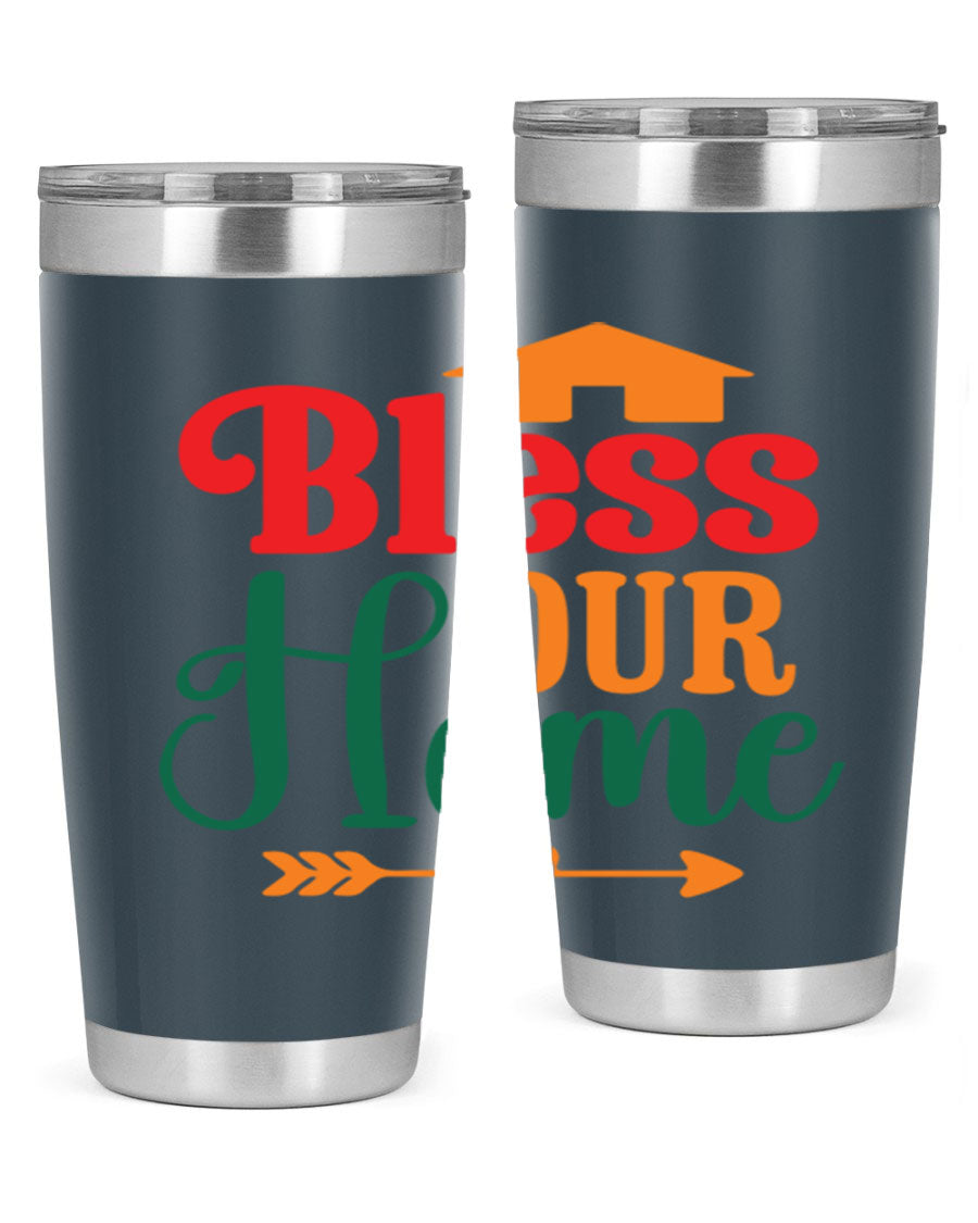 BLESSOURHOME 47# fall Tumbler in stainless steel with a drink-thru lid, showcasing its sleek design and vibrant fall colors.