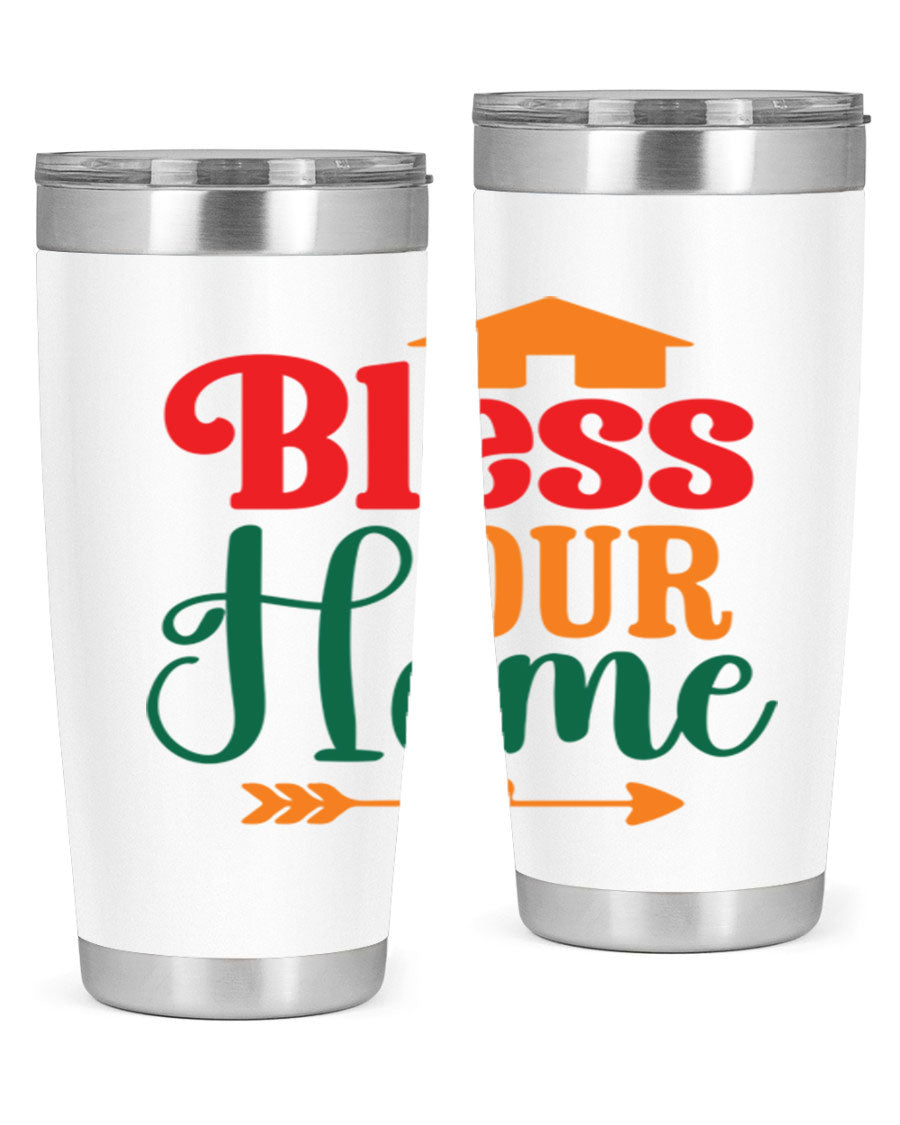 BLESSOURHOME 47# fall Tumbler in stainless steel with a drink-thru lid, showcasing its sleek design and vibrant fall colors.