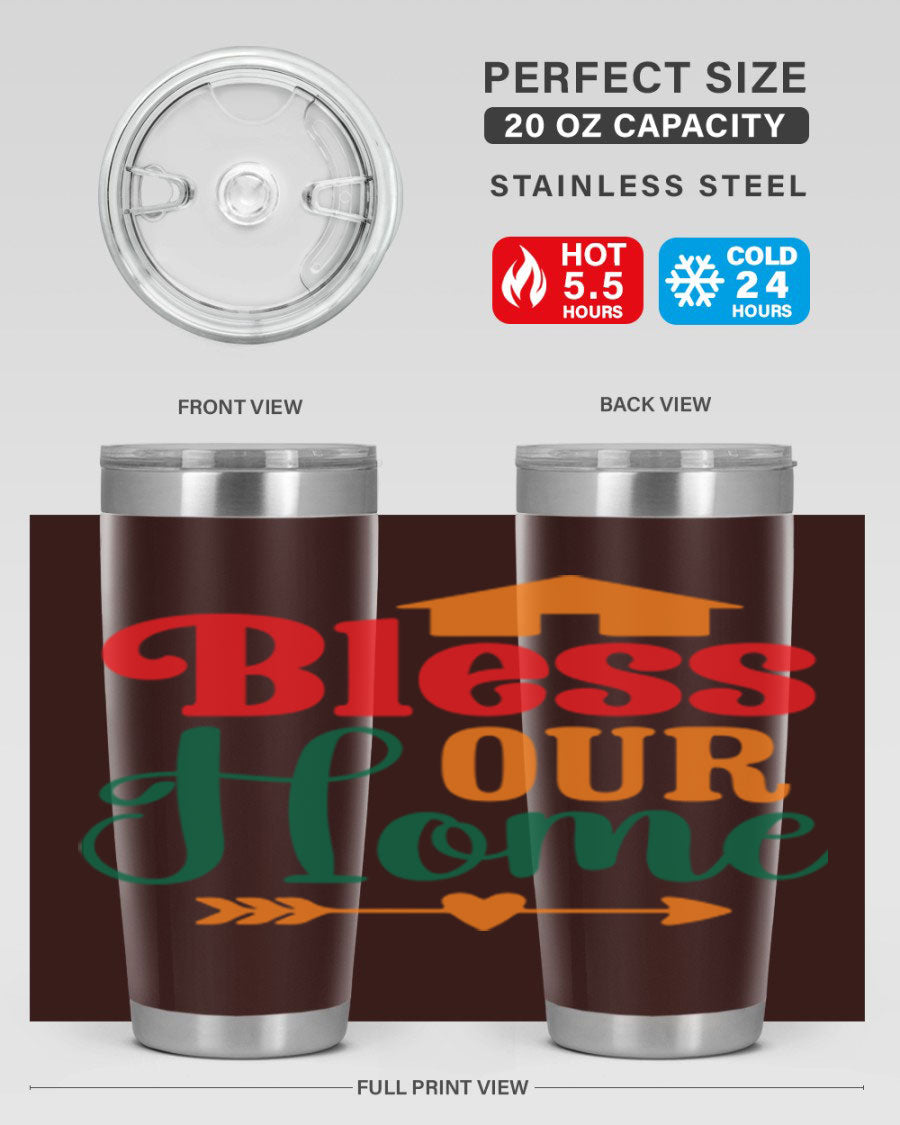 BLESSOURHOME 47# fall Tumbler in stainless steel with a drink-thru lid, showcasing its sleek design and vibrant fall colors.