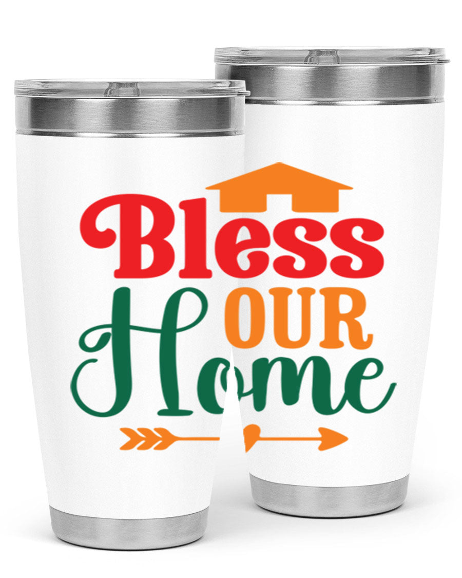 BLESSOURHOME 47# fall Tumbler in stainless steel with a drink-thru lid, showcasing its sleek design and vibrant fall colors.