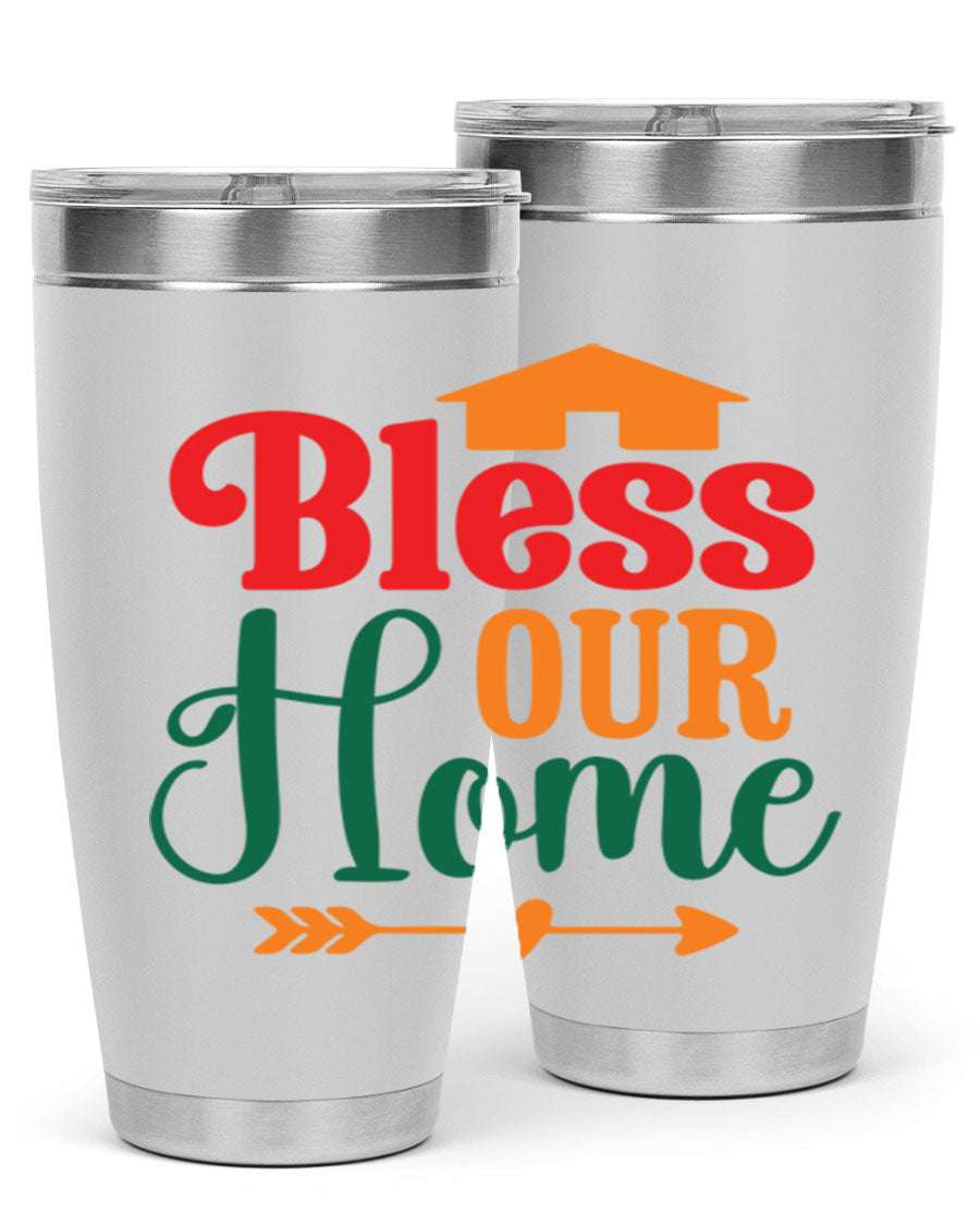 BLESSOURHOME 47# fall Tumbler in stainless steel with a drink-thru lid, showcasing its sleek design and vibrant fall colors.