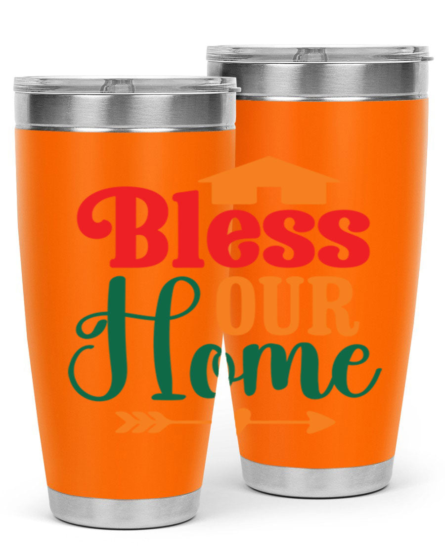 BLESSOURHOME 47# fall Tumbler in stainless steel with a drink-thru lid, showcasing its sleek design and vibrant fall colors.