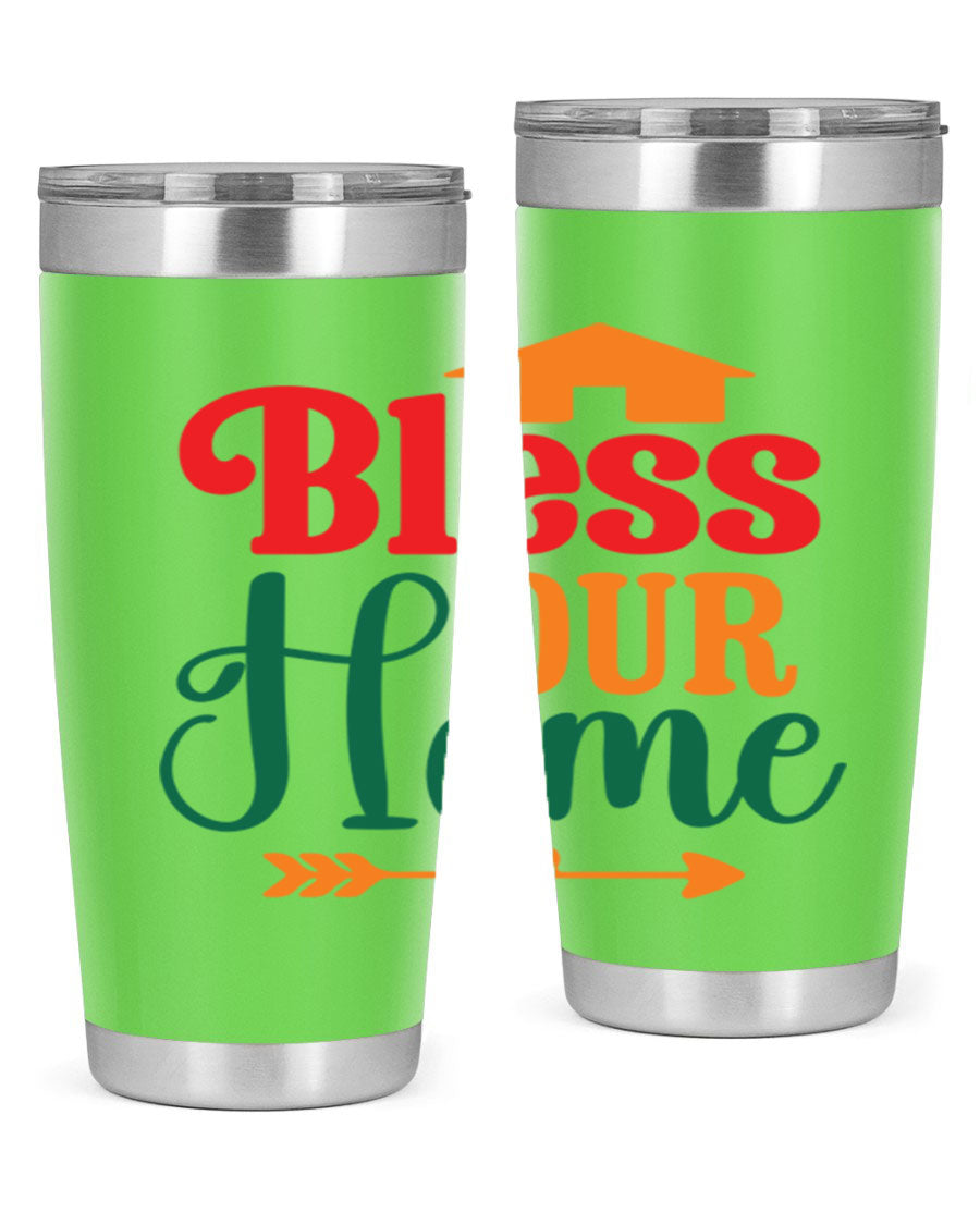 BLESSOURHOME 47# fall Tumbler in stainless steel with a drink-thru lid, showcasing its sleek design and vibrant fall colors.