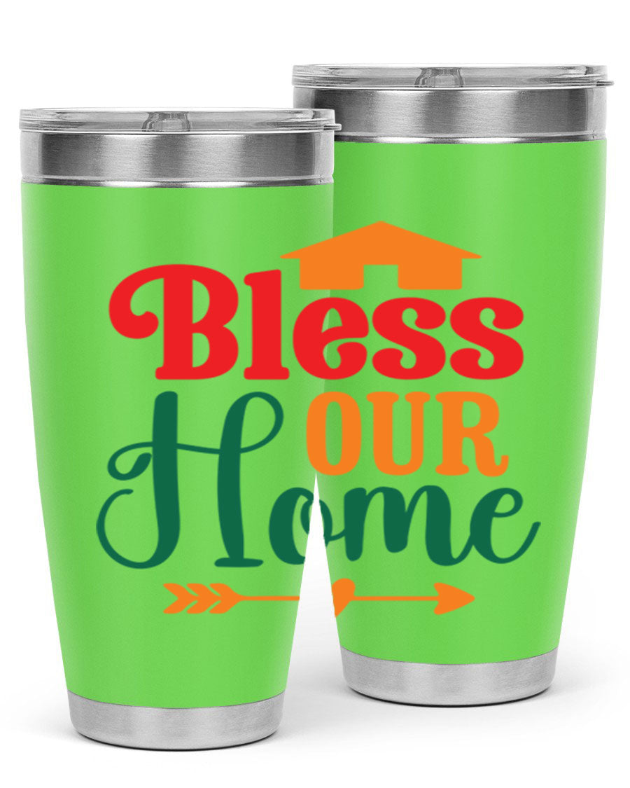 BLESSOURHOME 47# fall Tumbler in stainless steel with a drink-thru lid, showcasing its sleek design and vibrant fall colors.