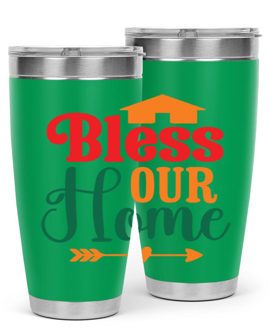 BLESSOURHOME 47# fall Tumbler in stainless steel with a drink-thru lid, showcasing its sleek design and vibrant fall colors.