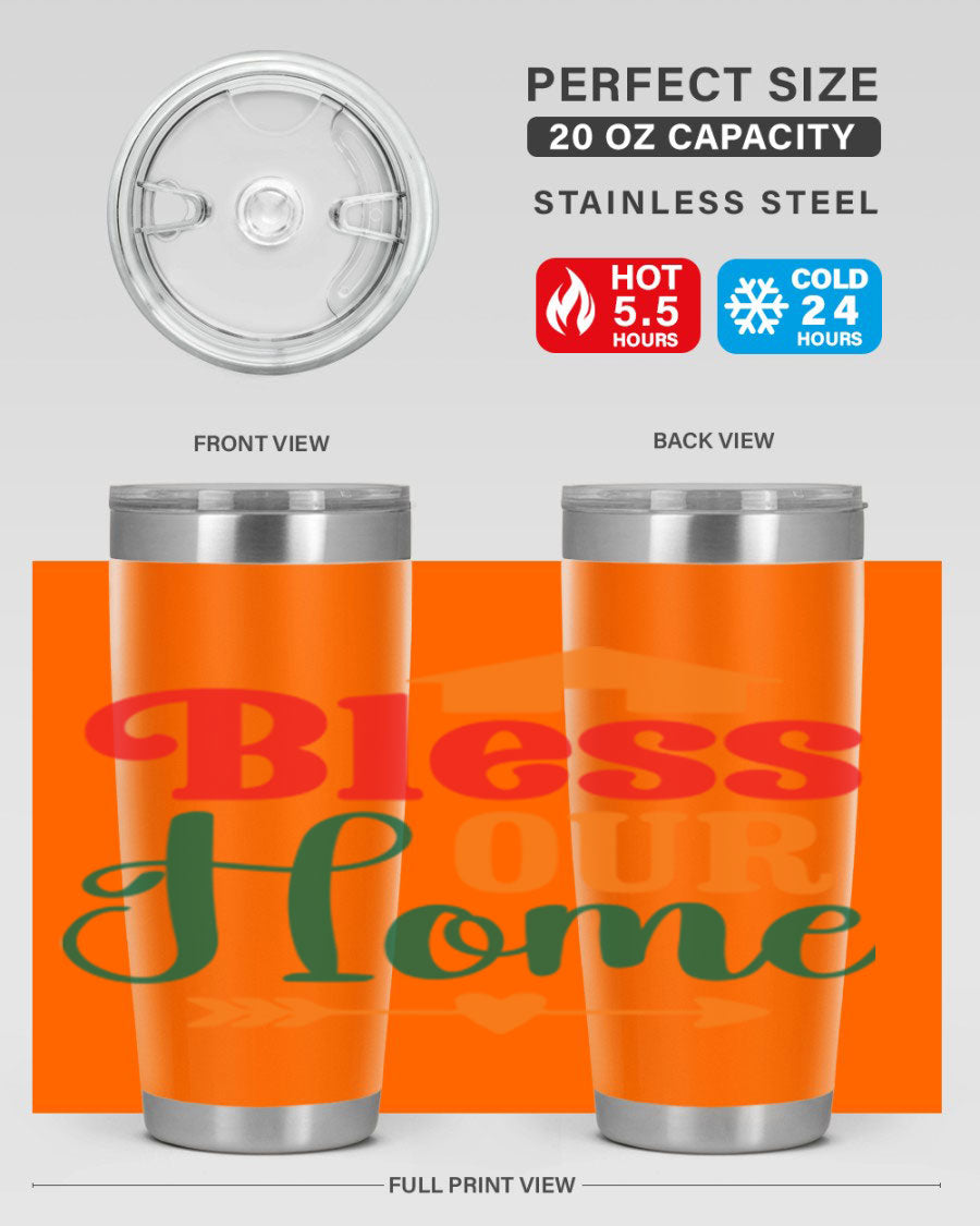 BLESSOURHOME 47# fall Tumbler in stainless steel with a drink-thru lid, showcasing its sleek design and vibrant fall colors.