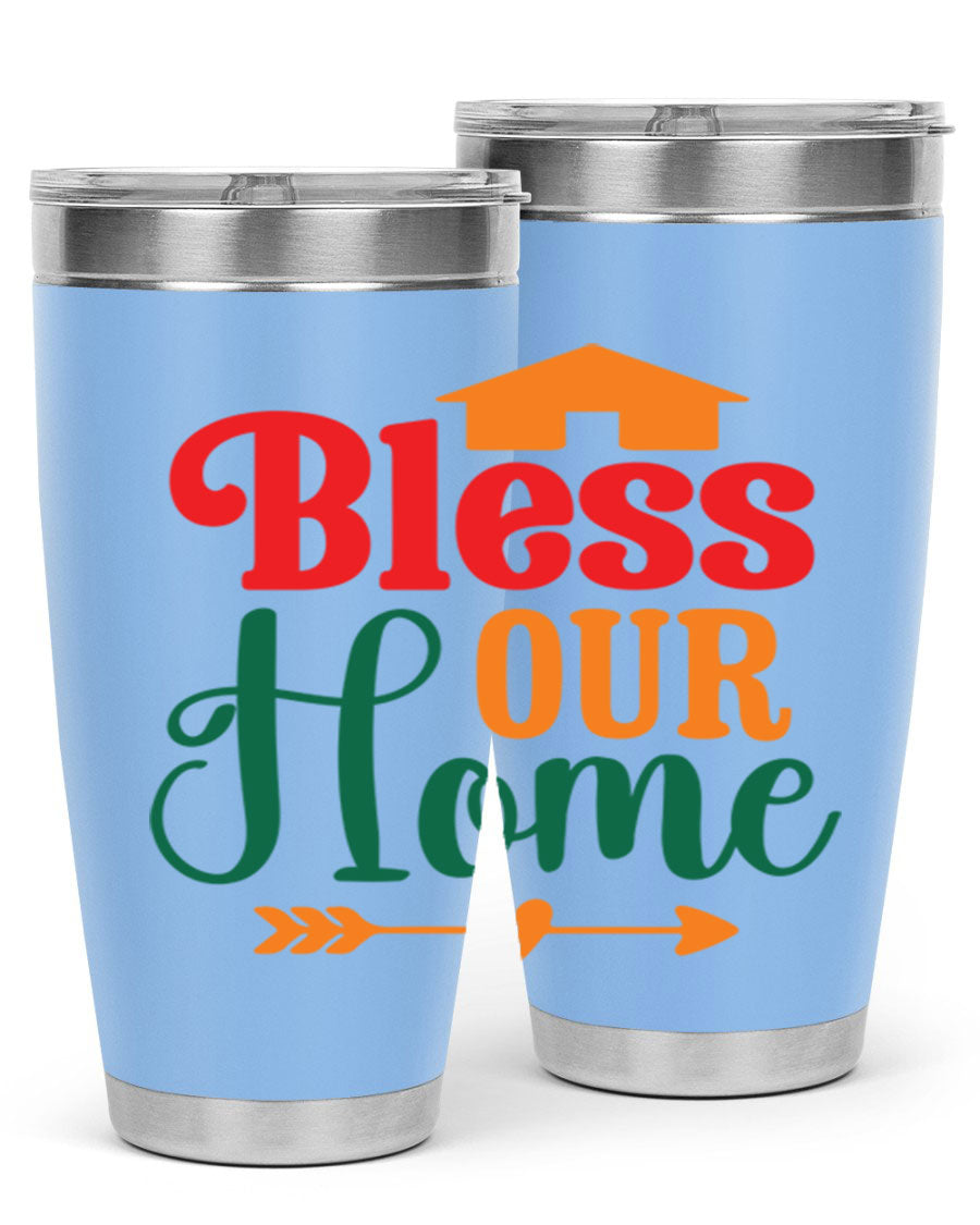 BLESSOURHOME 47# fall Tumbler in stainless steel with a drink-thru lid, showcasing its sleek design and vibrant fall colors.