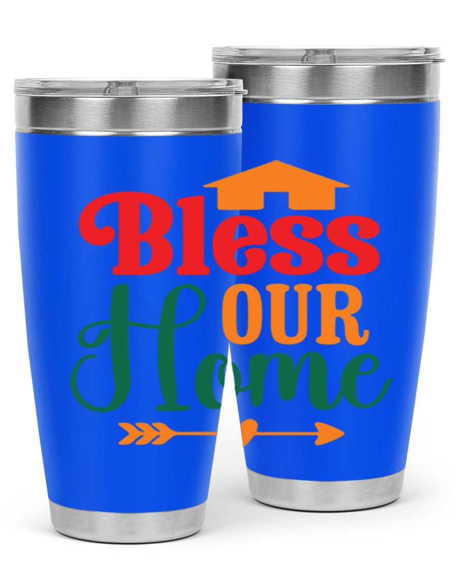 BLESSOURHOME 47# fall Tumbler in stainless steel with a drink-thru lid, showcasing its sleek design and vibrant fall colors.