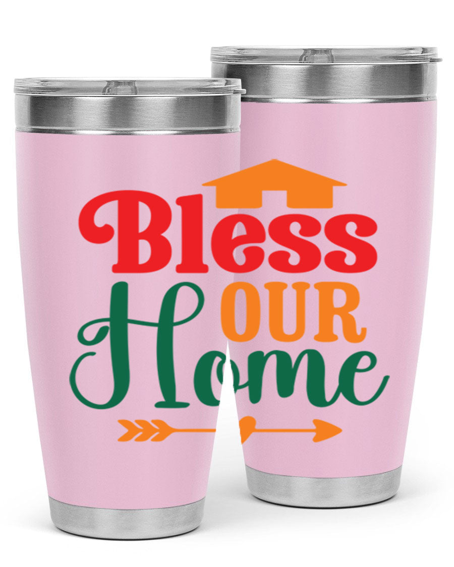 BLESSOURHOME 47# fall Tumbler in stainless steel with a drink-thru lid, showcasing its sleek design and vibrant fall colors.