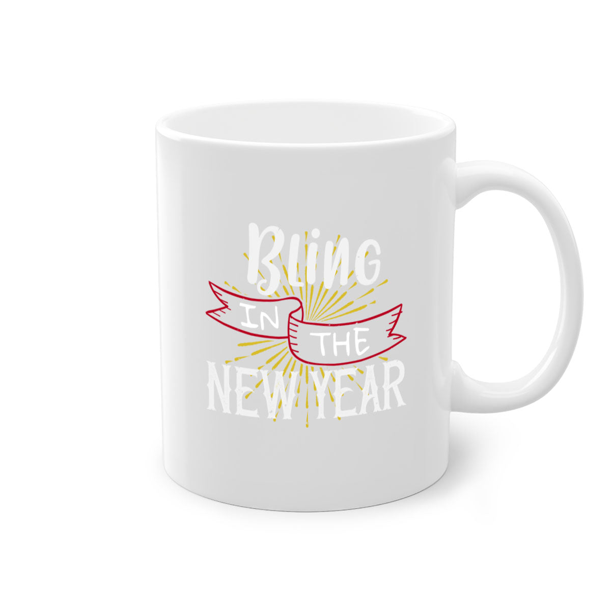 Bling in the new year 393# Christmas Mug with colorful handle and glossy finish, available in multiple colors.