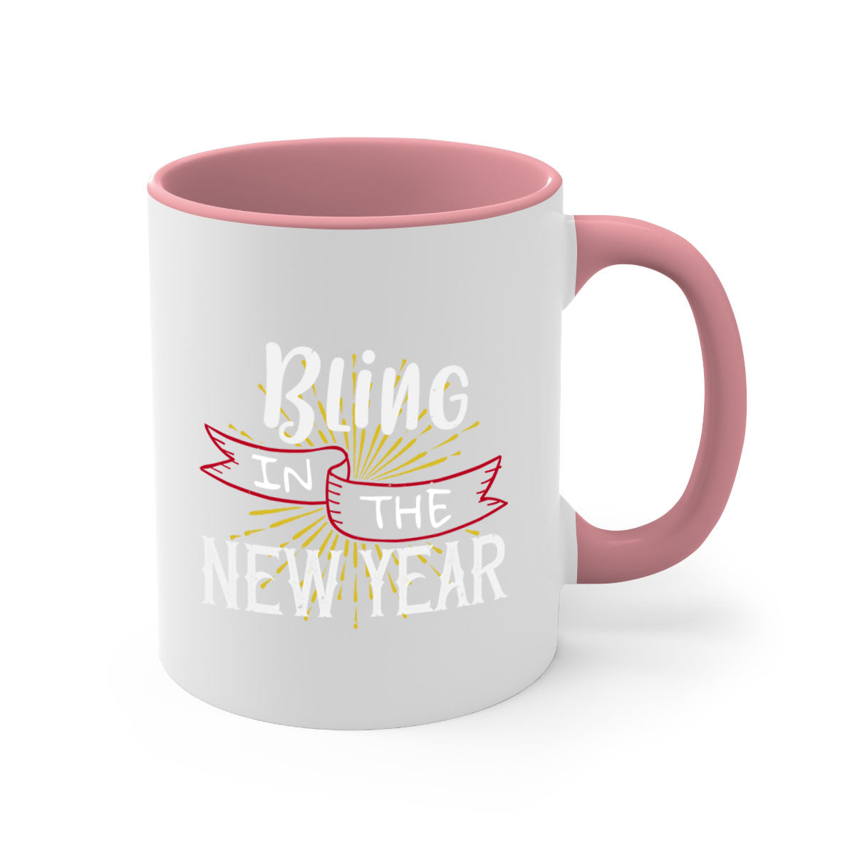 Bling in the new year 393# Christmas Mug with colorful handle and glossy finish, available in multiple colors.