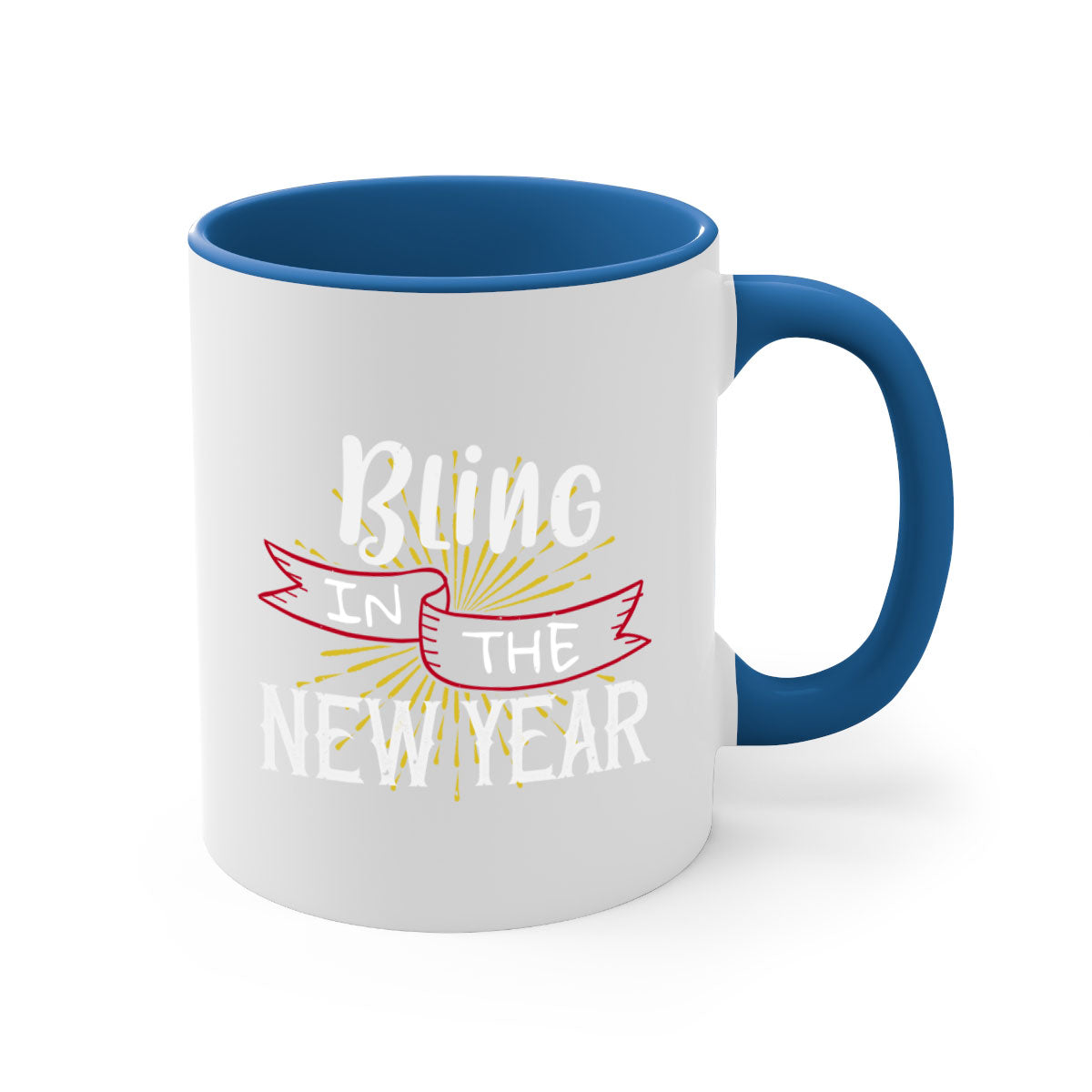 Bling in the new year 393# Christmas Mug with colorful handle and glossy finish, available in multiple colors.