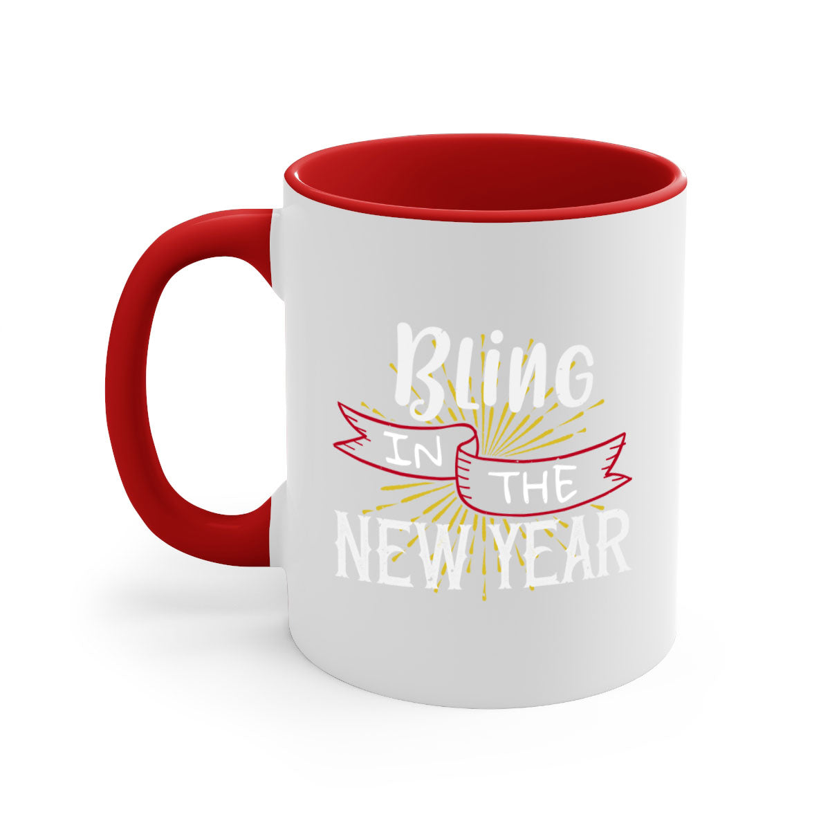 Bling in the new year 393# Christmas Mug with colorful handle and glossy finish, available in multiple colors.