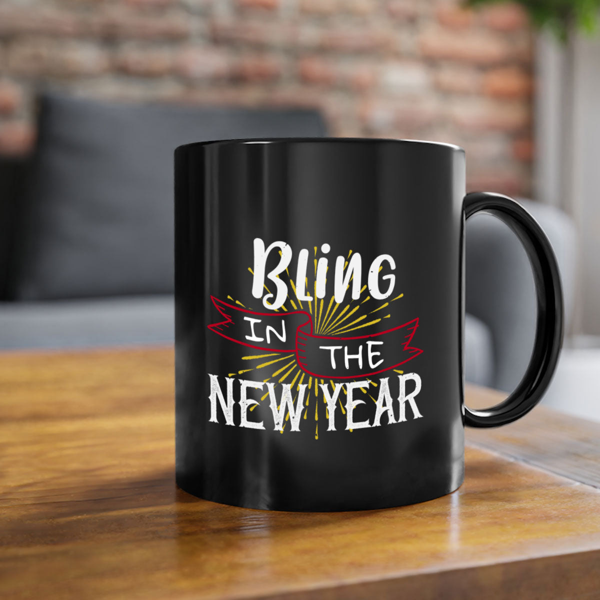 Bling in the new year 393# Christmas Mug with colorful handle and glossy finish, available in multiple colors.