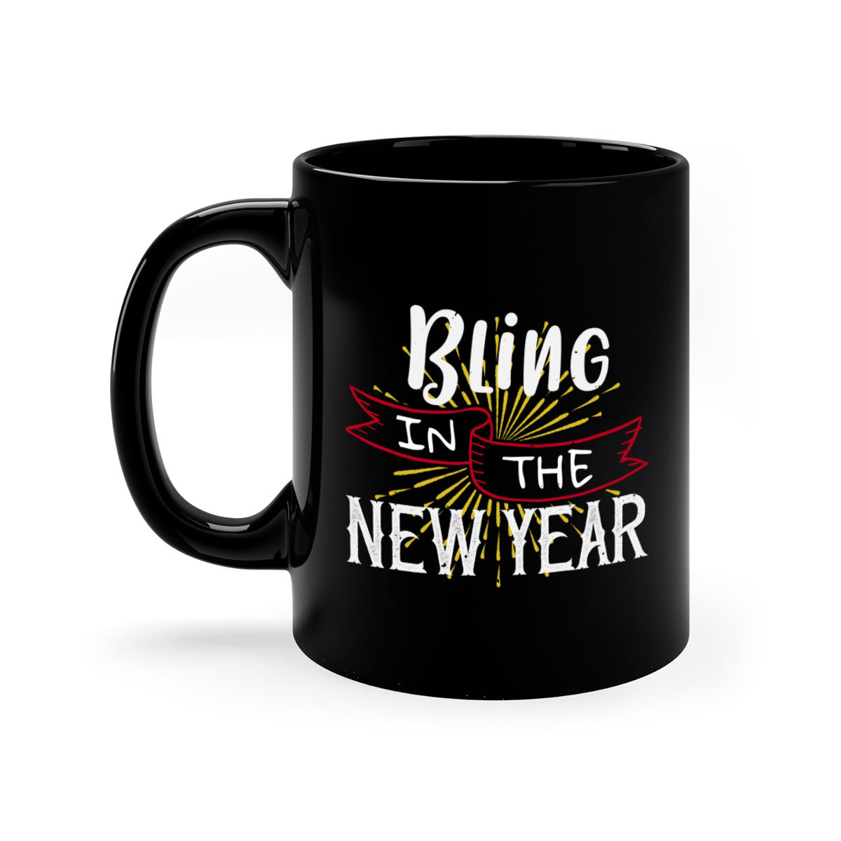 Bling in the new year 393# Christmas Mug with colorful handle and glossy finish, available in multiple colors.