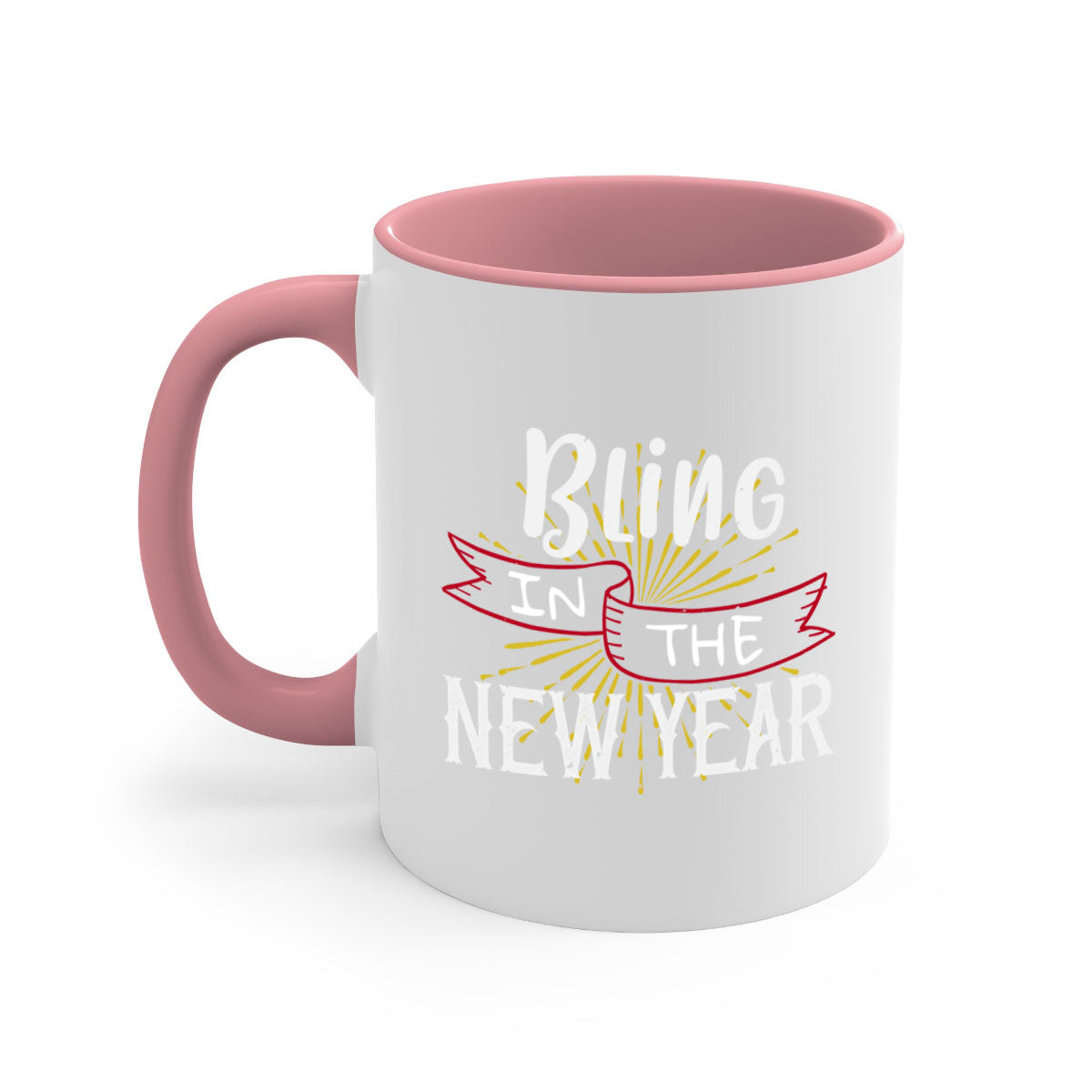 Bling in the new year 393# Christmas Mug with colorful handle and glossy finish, available in multiple colors.