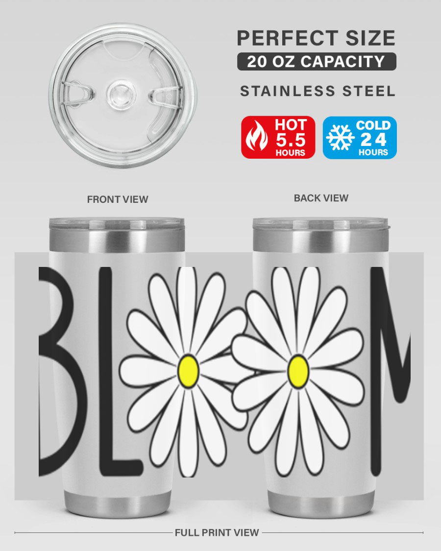 Bloom Flowers72# Spring Tumbler in vibrant floral design, showcasing its stainless steel body and drink-thru lid.