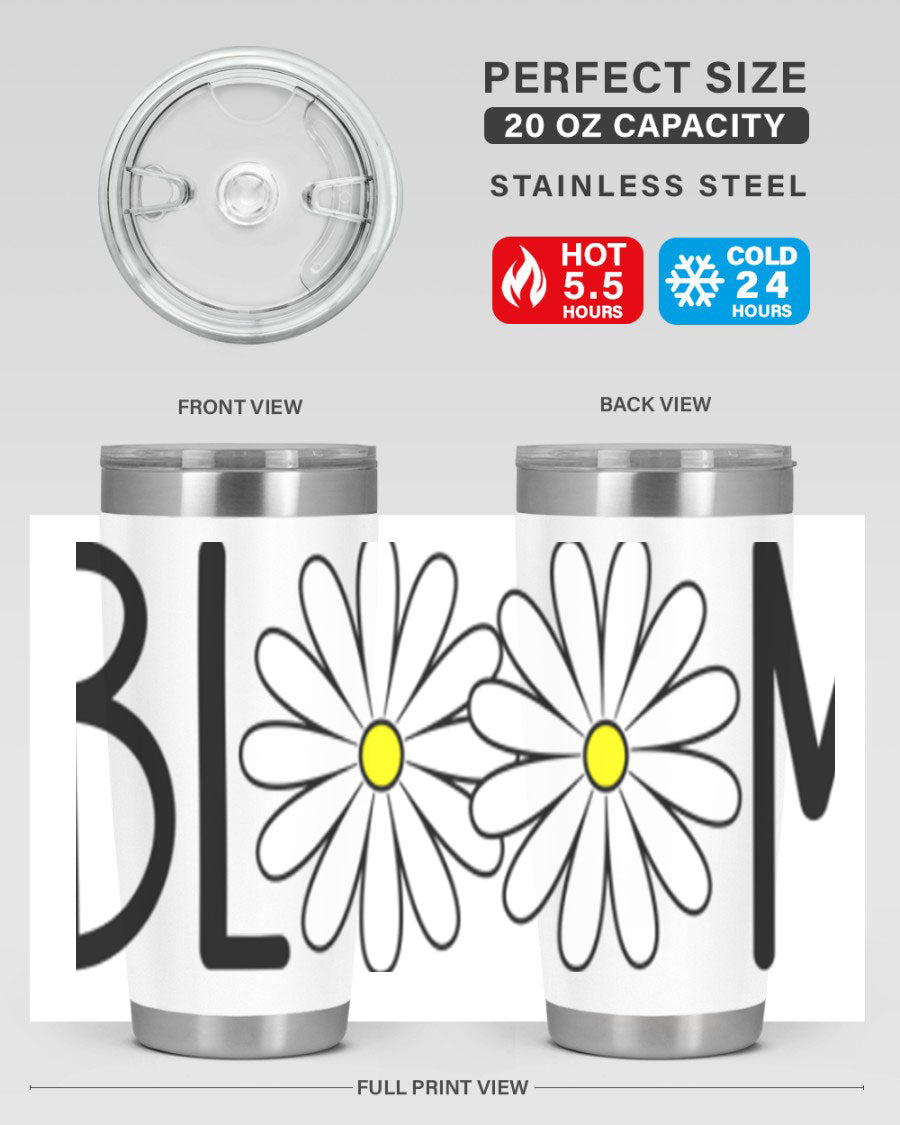 Bloom Flowers72# Spring Tumbler in vibrant floral design, showcasing its stainless steel body and drink-thru lid.