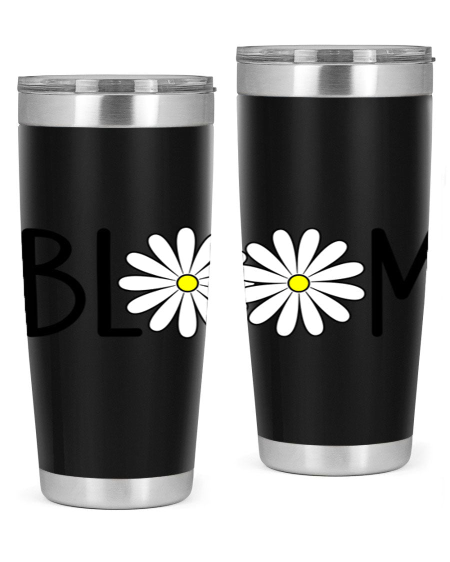 Bloom Flowers72# Spring Tumbler in vibrant floral design, showcasing its stainless steel body and drink-thru lid.