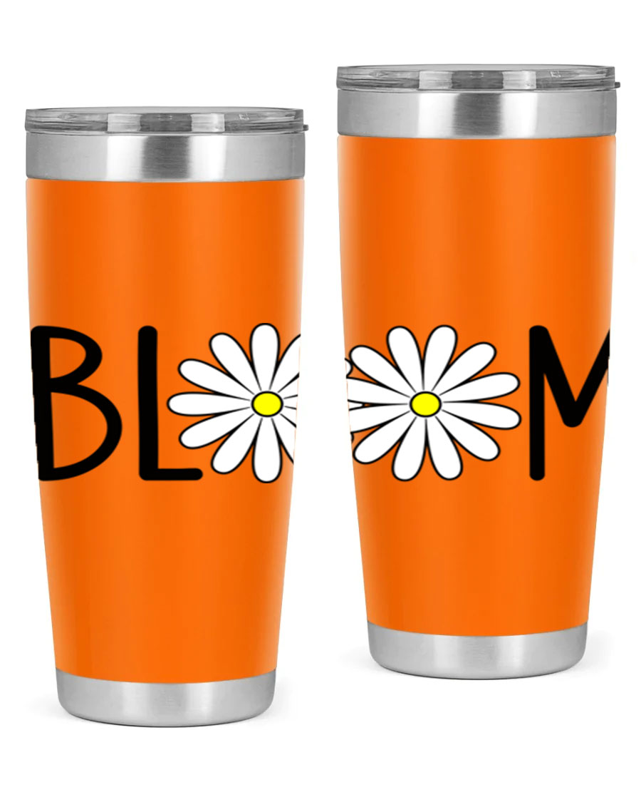 Bloom Flowers72# Spring Tumbler in vibrant floral design, showcasing its stainless steel body and drink-thru lid.