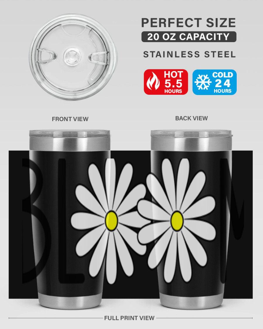 Bloom Flowers72# Spring Tumbler in vibrant floral design, showcasing its stainless steel body and drink-thru lid.