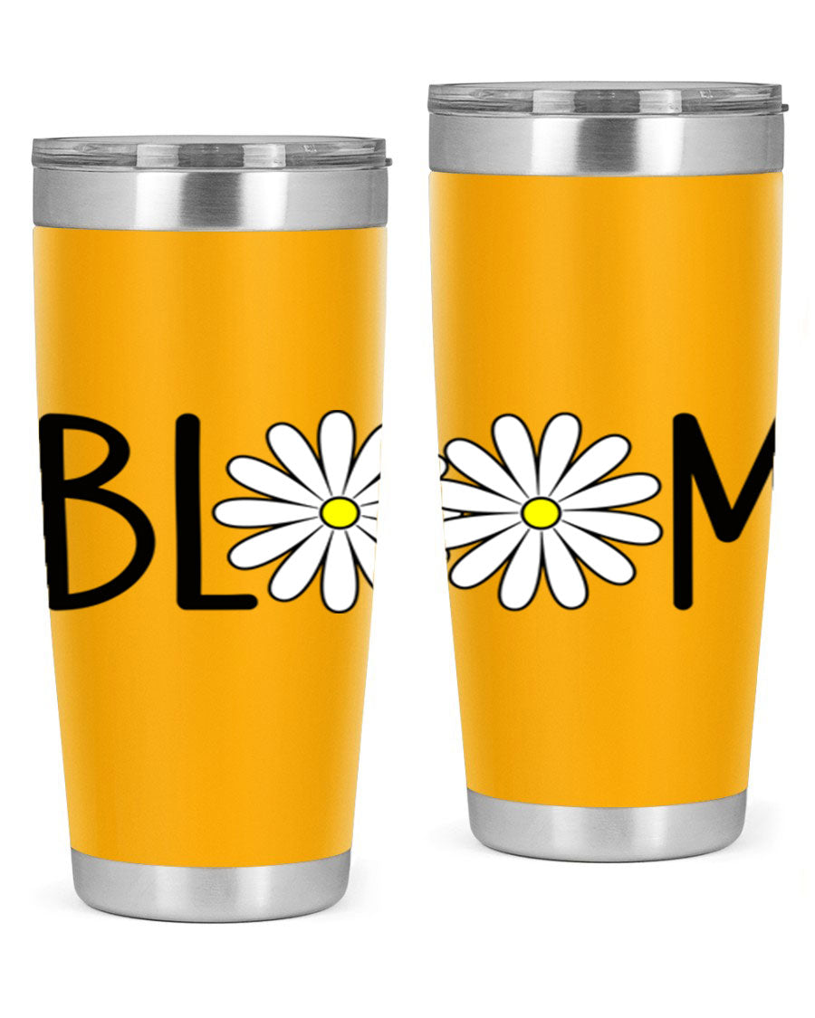 Bloom Flowers72# Spring Tumbler in vibrant floral design, showcasing its stainless steel body and drink-thru lid.