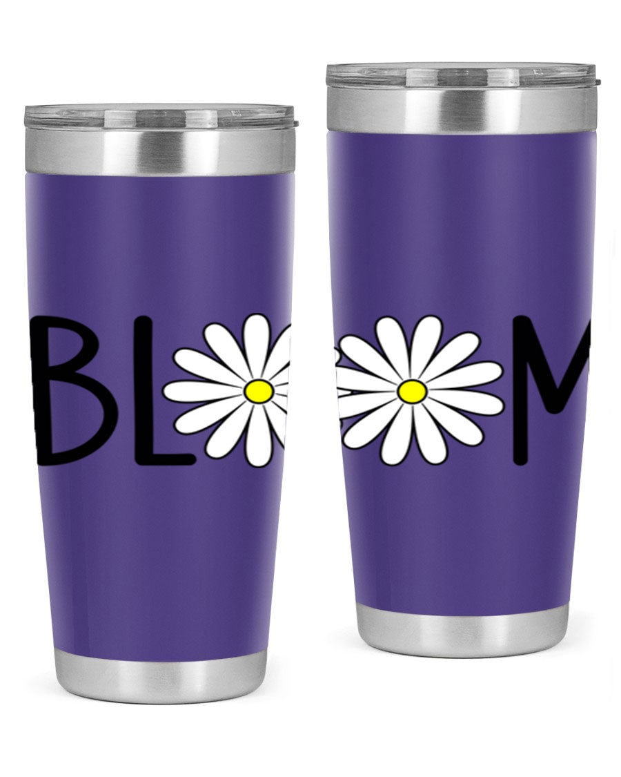 Bloom Flowers72# Spring Tumbler in vibrant floral design, showcasing its stainless steel body and drink-thru lid.