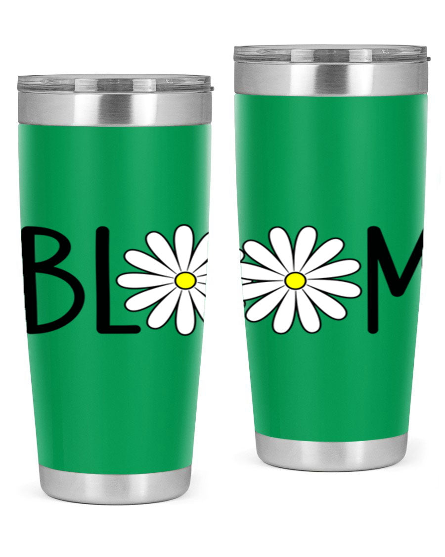 Bloom Flowers72# Spring Tumbler in vibrant floral design, showcasing its stainless steel body and drink-thru lid.