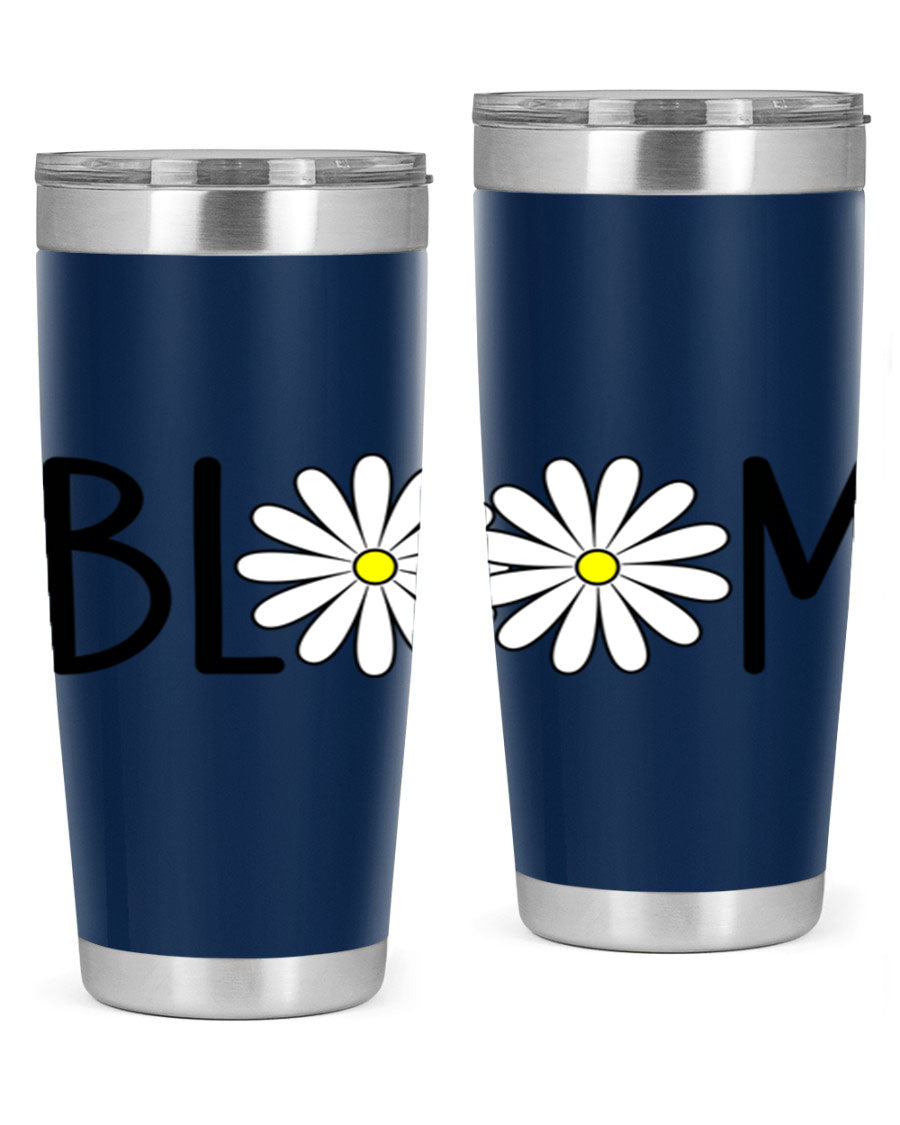 Bloom Flowers72# Spring Tumbler in vibrant floral design, showcasing its stainless steel body and drink-thru lid.