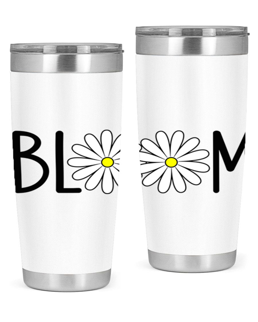 Bloom Flowers72# Spring Tumbler in vibrant floral design, showcasing its stainless steel body and drink-thru lid.