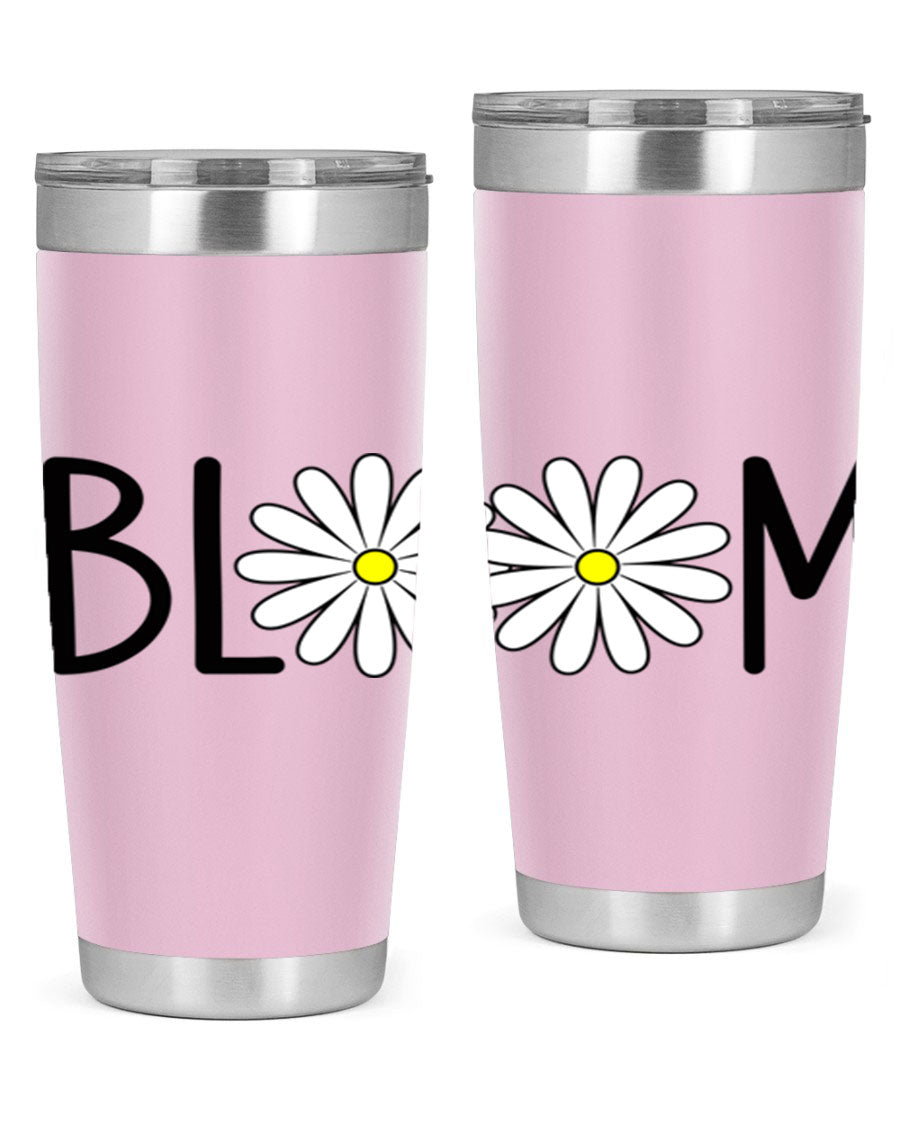 Bloom Flowers72# Spring Tumbler in vibrant floral design, showcasing its stainless steel body and drink-thru lid.