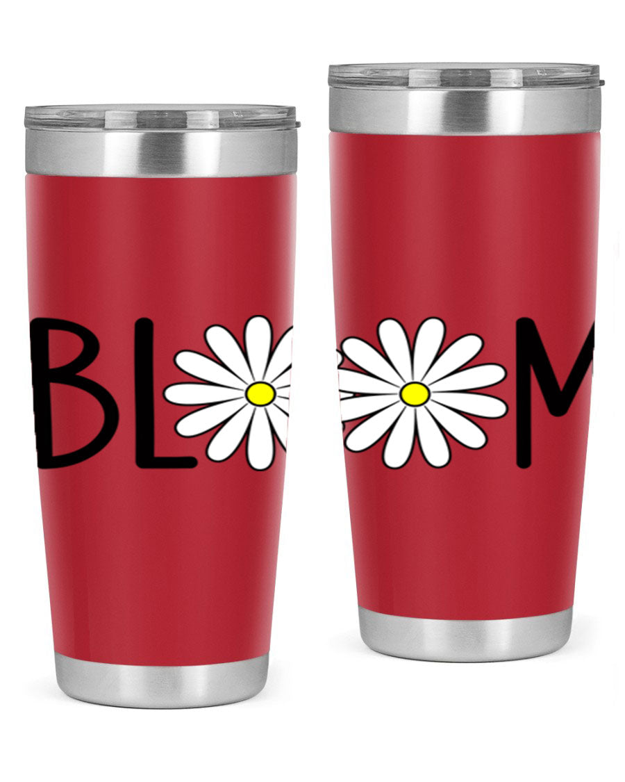 Bloom Flowers72# Spring Tumbler in vibrant floral design, showcasing its stainless steel body and drink-thru lid.